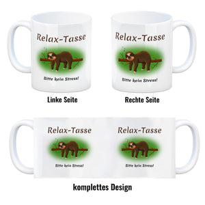 Kaffeebecher Relax-Tasse Bitte kein Stress mit schlafendem Faultier