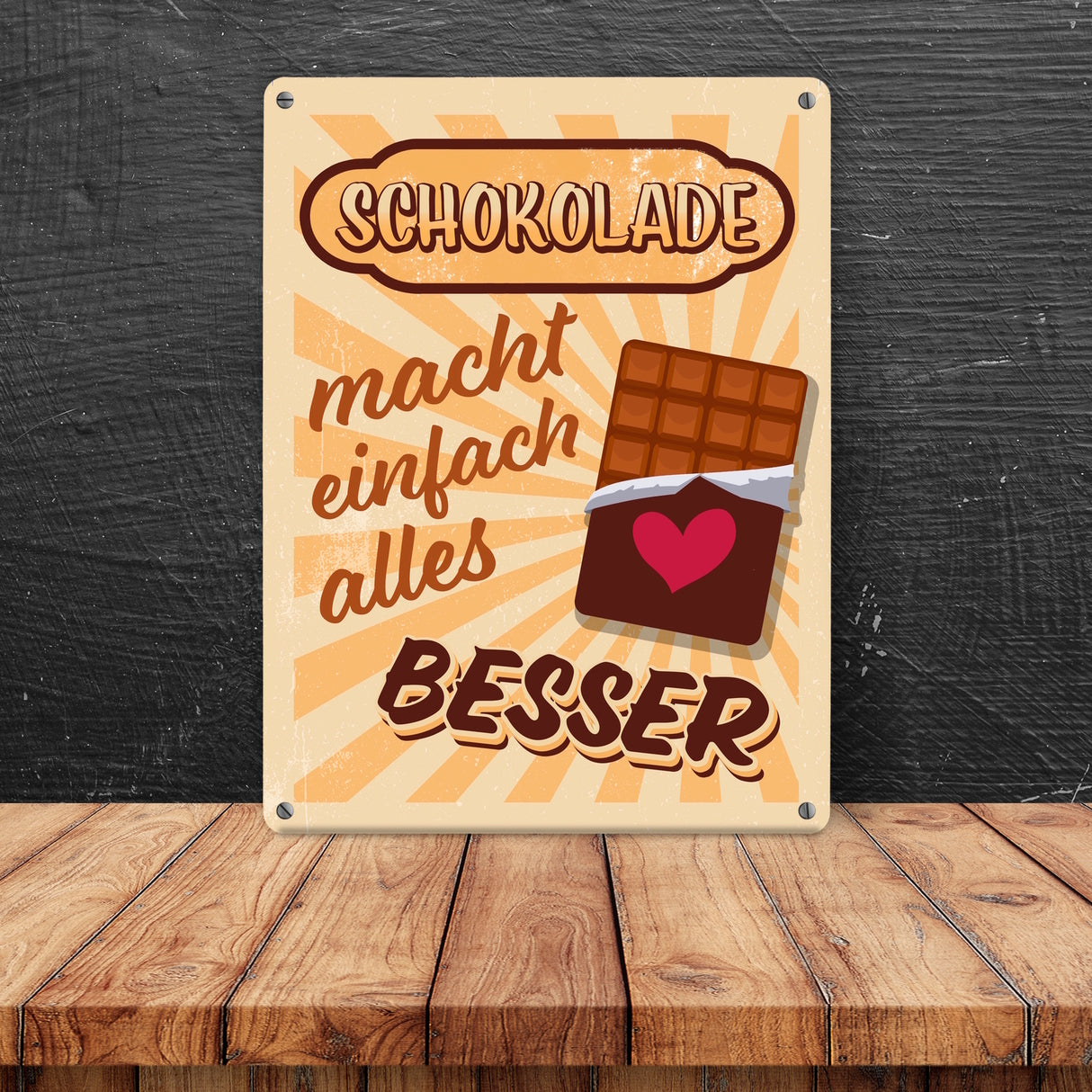 Schokolade macht einfach alles besser Metallschild im coolen Retro Look