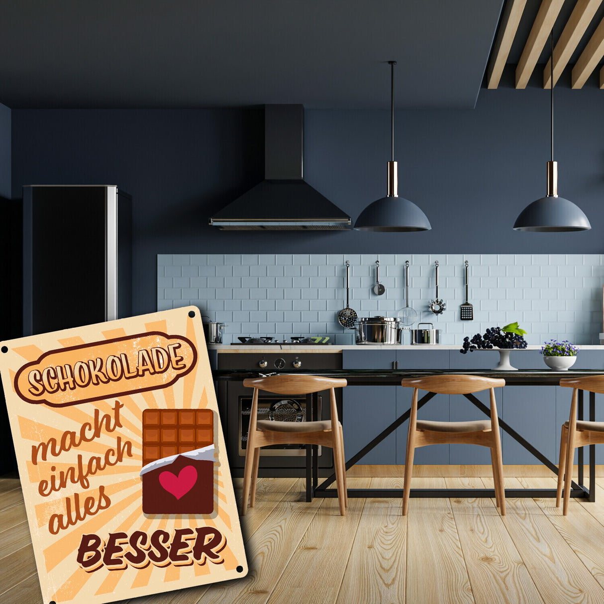 Schokolade macht einfach alles besser Metallschild im coolen Retro Look