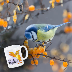 Gut zu Vögeln Kaffeebecher mit lustigem Vögelchen und Spruch