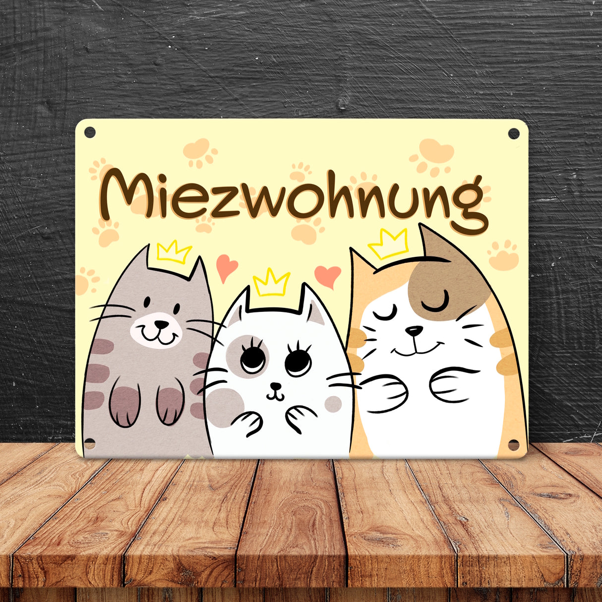 Miezwohnung Metallschild mit drei süßen Katzen für alle Katzenfreunde