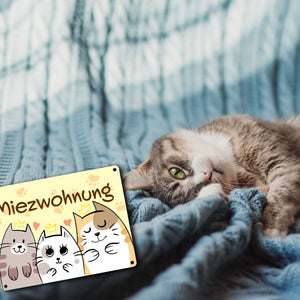 Miezwohnung Metallschild mit drei süßen Katzen für alle Katzenfreunde