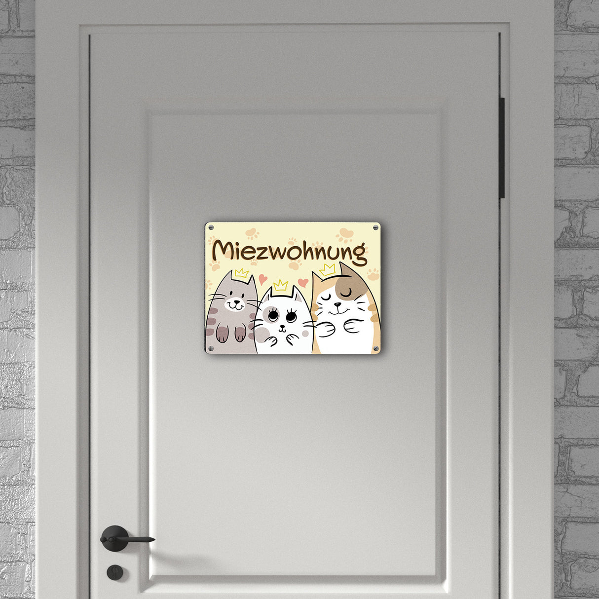 Miezwohnung Metallschild mit drei süßen Katzen für alle Katzenfreunde