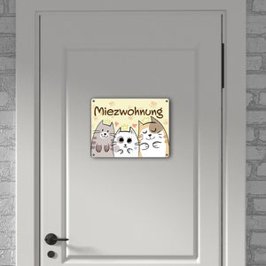 Miezwohnung Metallschild mit drei süßen Katzen für alle Katzenfreunde