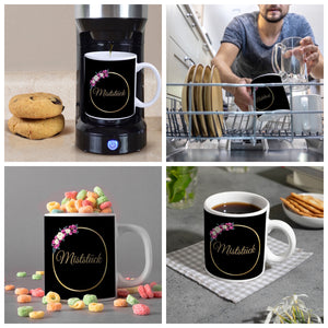 Kaffeebecher Miststück mit Goldrahmen und Blumen Schimpfwort-Tasse