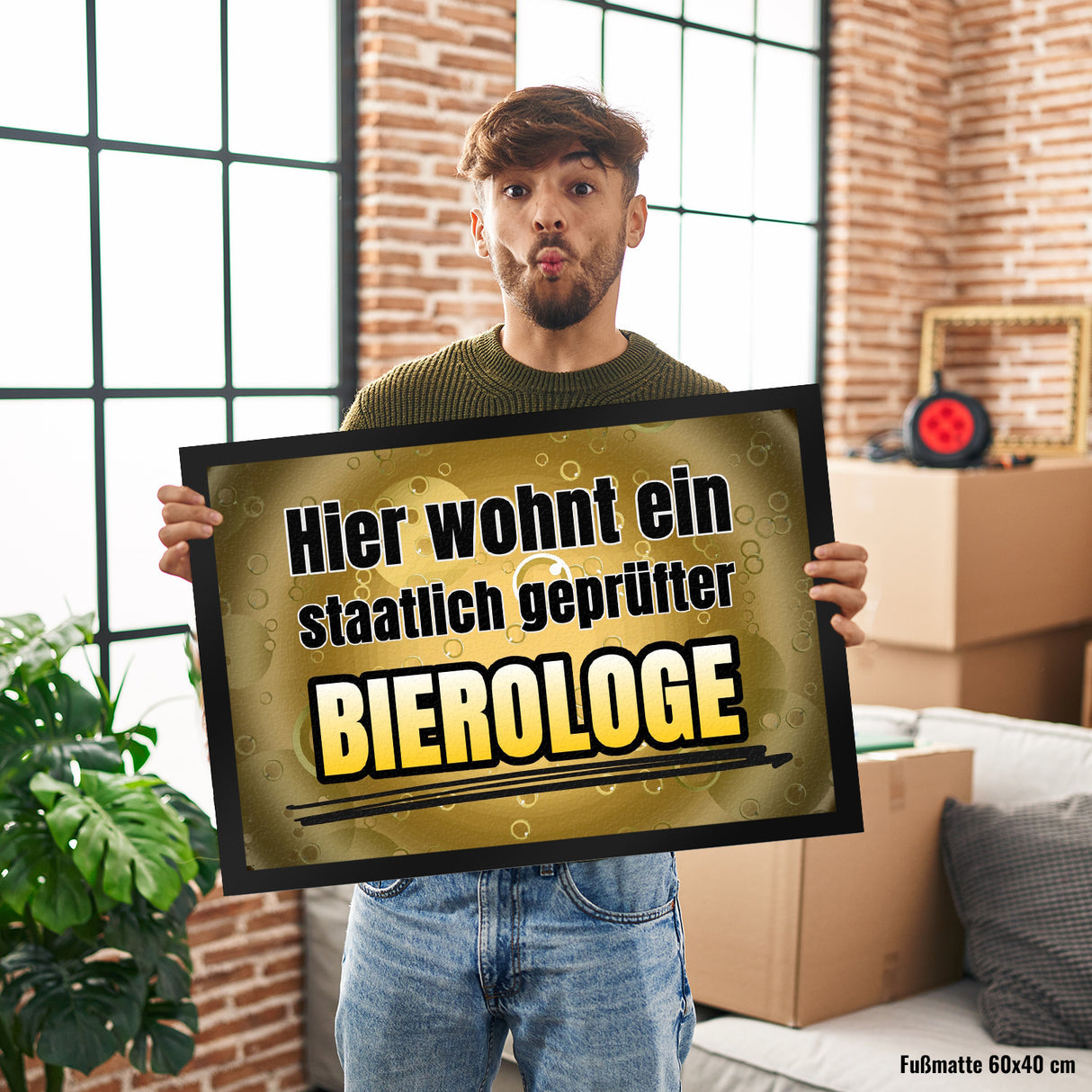Hier wohnt ein staatlich geprüfter Bierologe Fußmatte in 35x50 cm im Bierdesign
