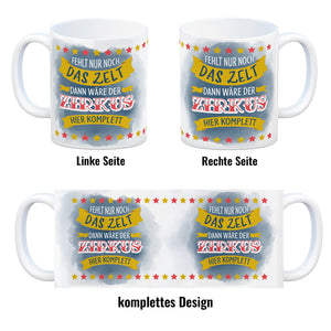 Fehlt nur noch das Zelt, dann wäre der Zirkus hier komplett Kaffeebecher mit buntem Zirkusdesign