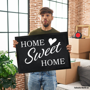 Home Sweet Home Fußmatte mit eleganter Aufschrift auf schwarzem Hintergrund