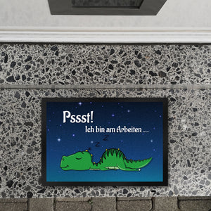 T-Rex Fußmatte in 35x50 cm mit Spruch Pssst! Bin am arbeiten und schlafendem Dino
