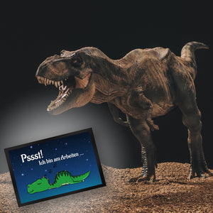 T-Rex Fußmatte in 35x50 cm mit Spruch Pssst! Bin am arbeiten und schlafendem Dino