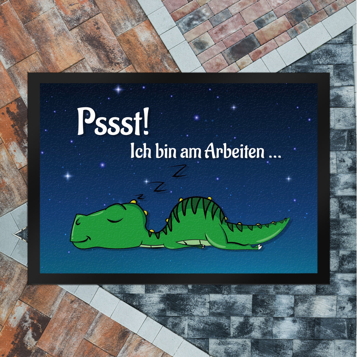 T-Rex Fußmatte in 35x50 cm mit Spruch Pssst! Bin am arbeiten und schlafendem Dino