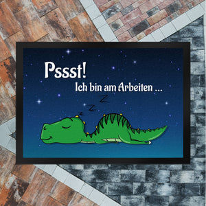 T-Rex Fußmatte in 35x50 cm mit Spruch Pssst! Bin am arbeiten und schlafendem Dino