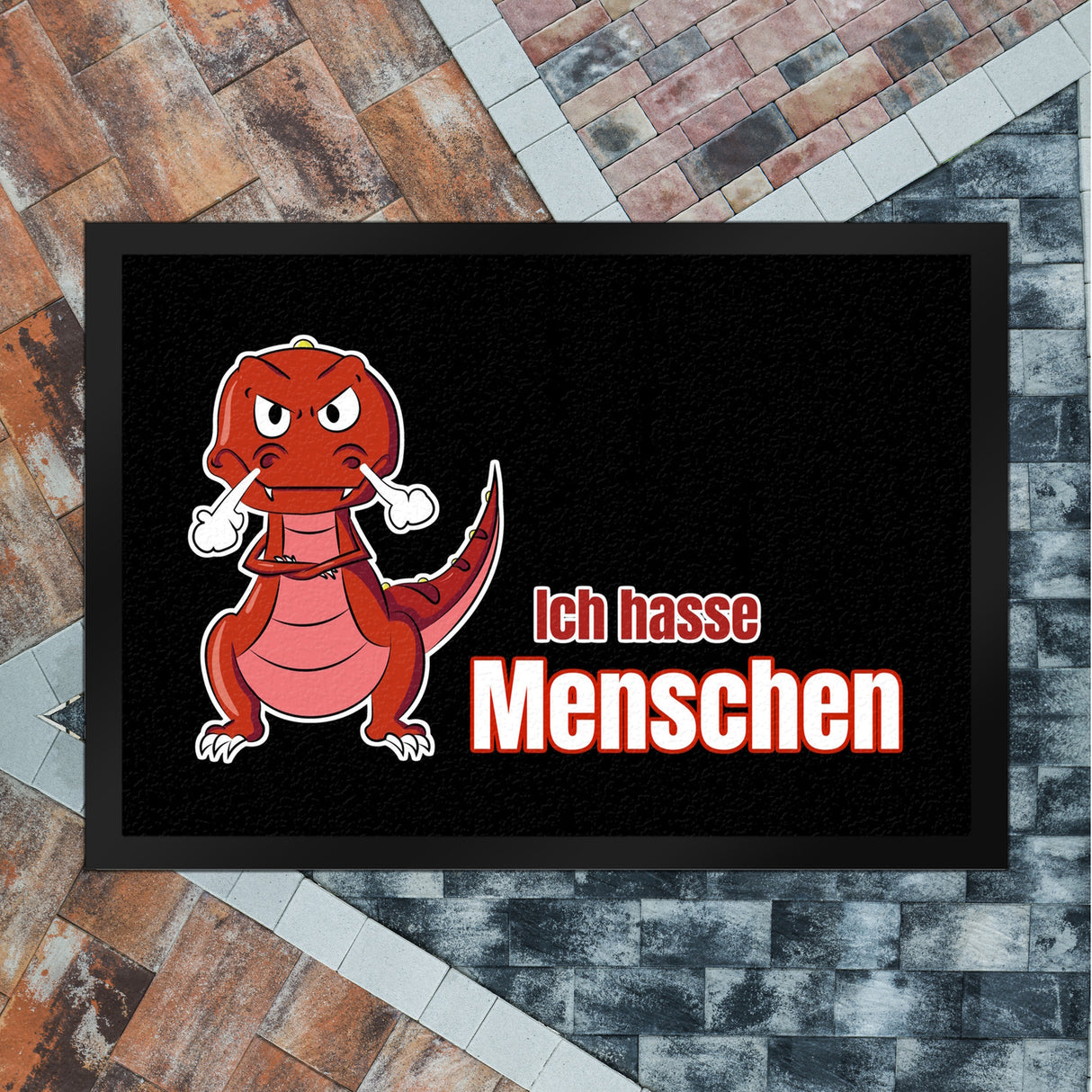 T-Rex Fußmatte in 35x50 cm mit Spruch Ich hasse Menschen