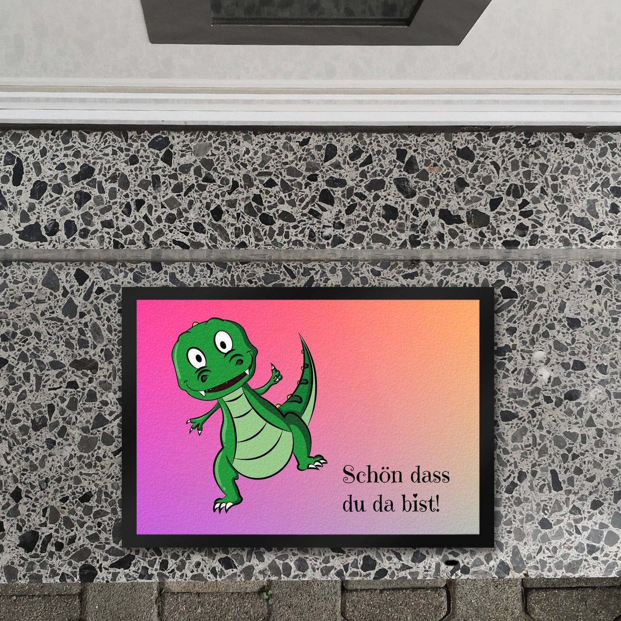 T-Rex Fußmatte in 35x50 cm mit Spruch Schön dass du da bist