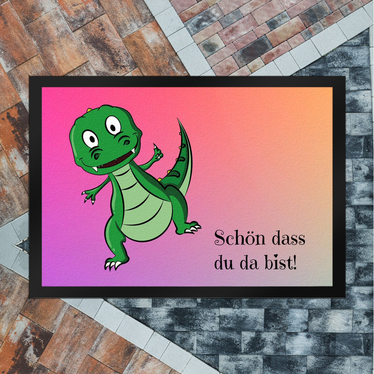 T-Rex Fußmatte in 35x50 cm mit Spruch Schön dass du da bist