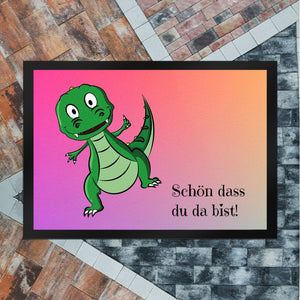 T-Rex Fußmatte in 35x50 cm mit Spruch Schön dass du da bist