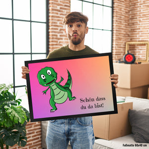 T-Rex Fußmatte in 35x50 cm mit Spruch Schön dass du da bist