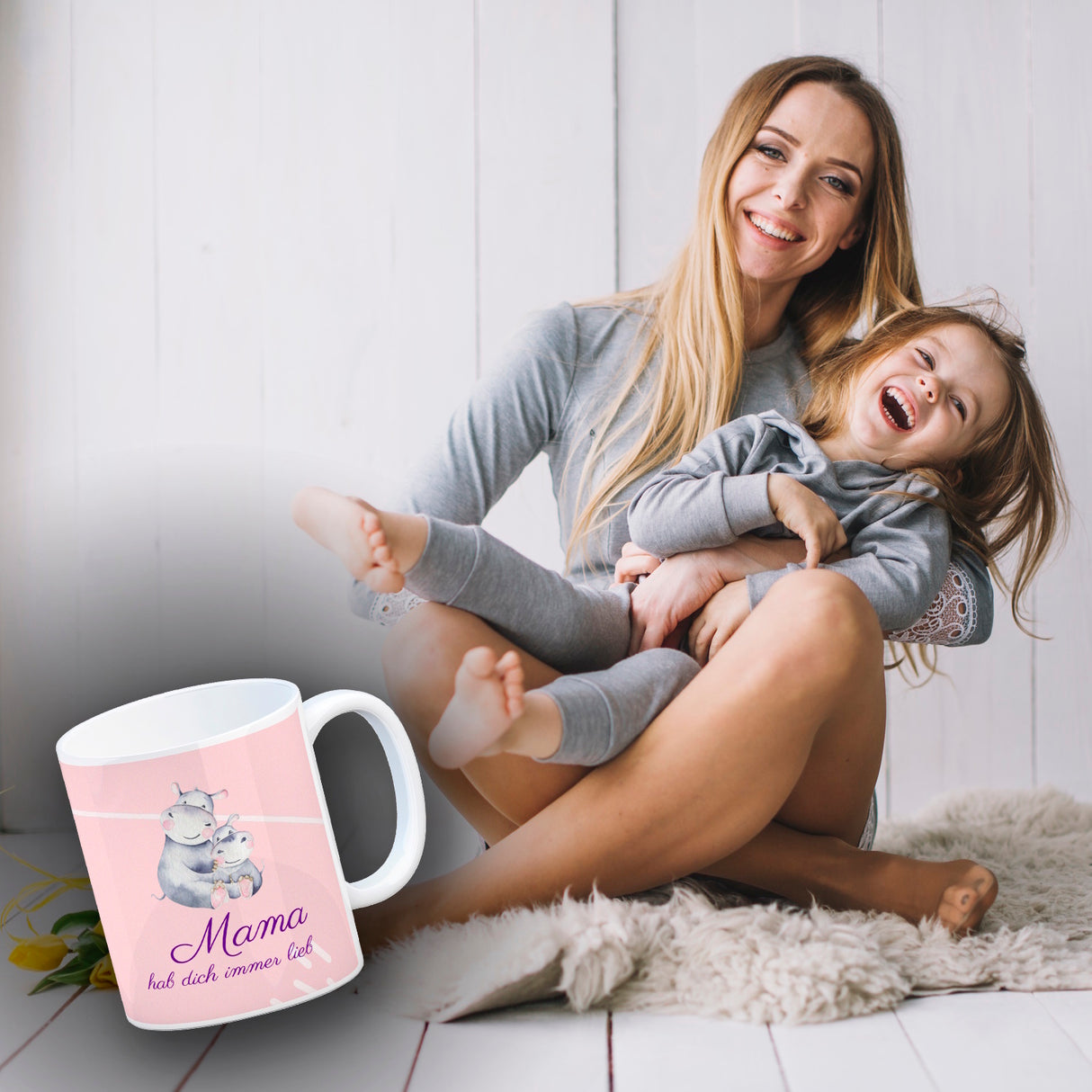 Mama hab dich immer lieb Kaffeebecher mit niedlichem Nilpferd in rosa