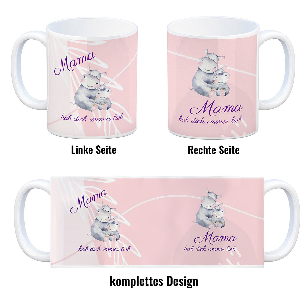 Mama hab dich immer lieb Kaffeebecher mit niedlichem Nilpferd in rosa