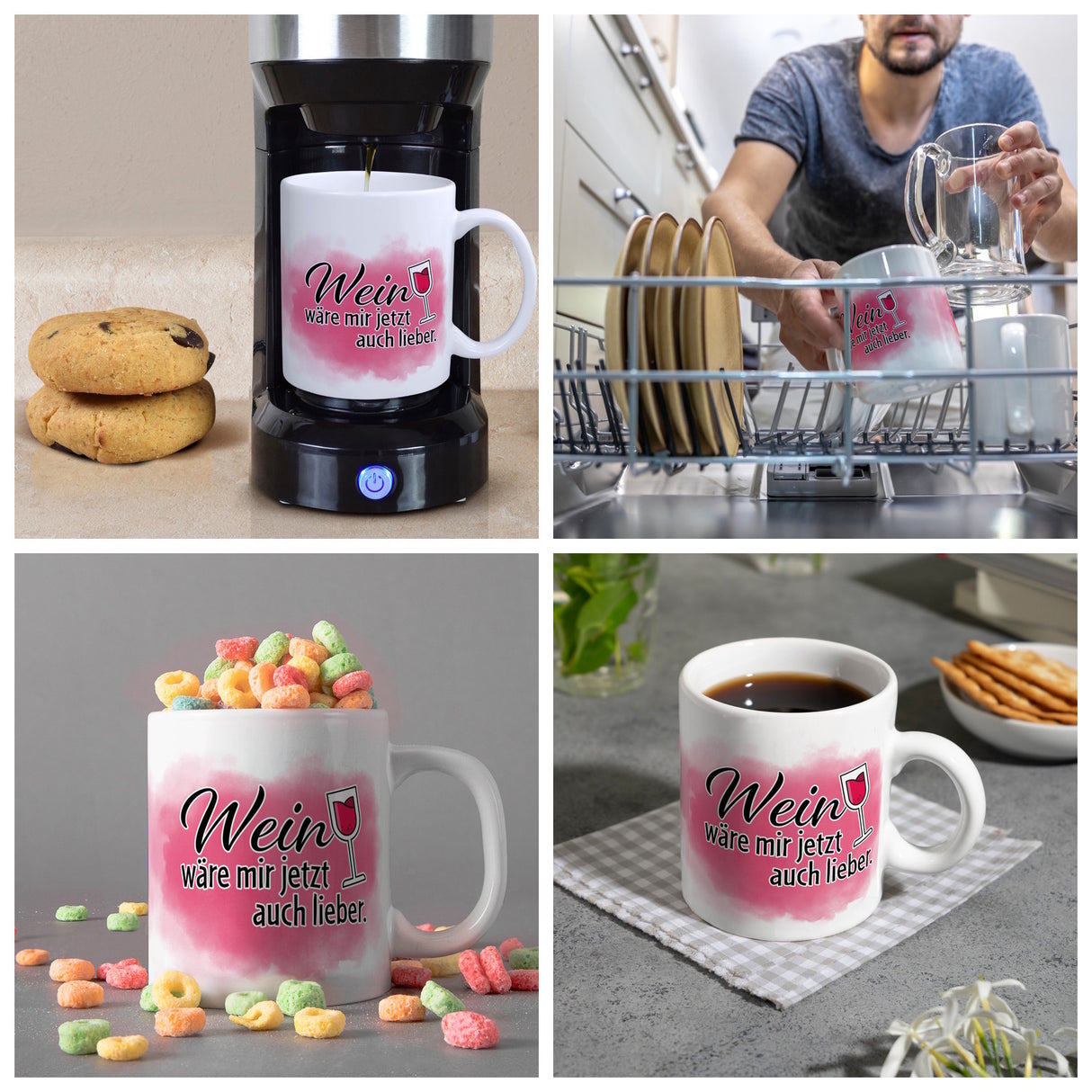 Wein wäre mir jetzt auch lieber - Kaffeebecher mit Weinglasmotiv