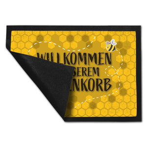 Willkommen in unserem Bienenkorb - Fußmatte mit summenden Bienen und Honigwabenmotiv