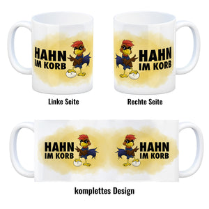 Hahn im Korb - Kaffeebecher mit coolem Cartoon-Hahn