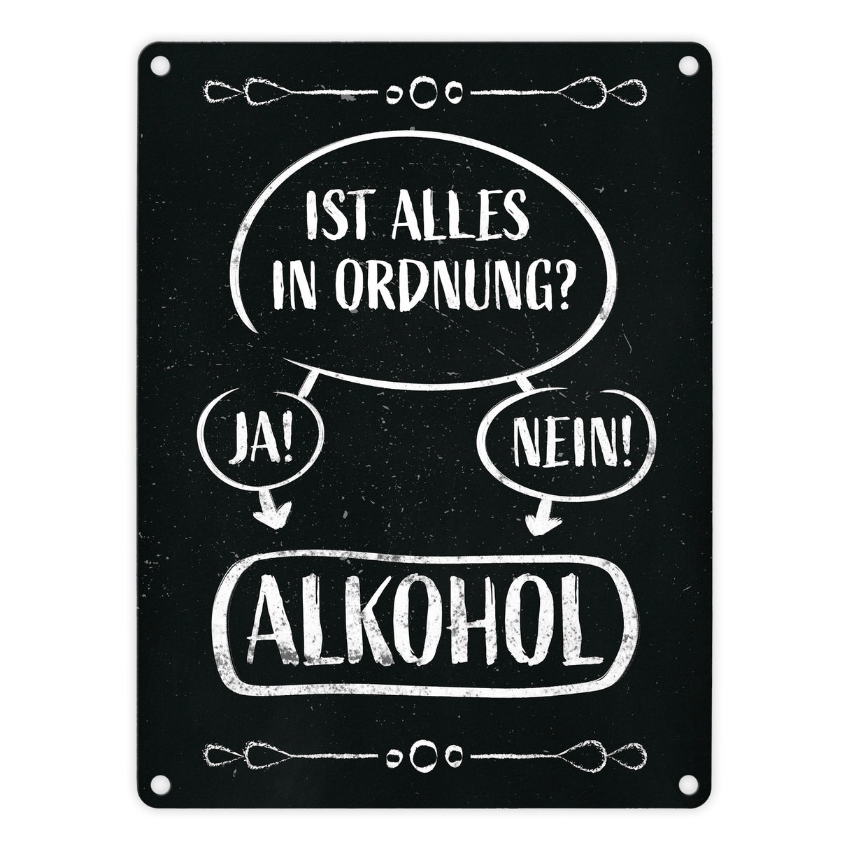 Alles in Ordnung? Ja oder Nein - Alkohol! - lustiges Metallschild mit Entscheidungsfrage