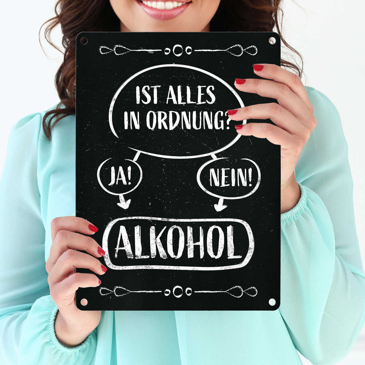 Alles in Ordnung? Ja oder Nein - Alkohol! - lustiges Metallschild mit Entscheidungsfrage