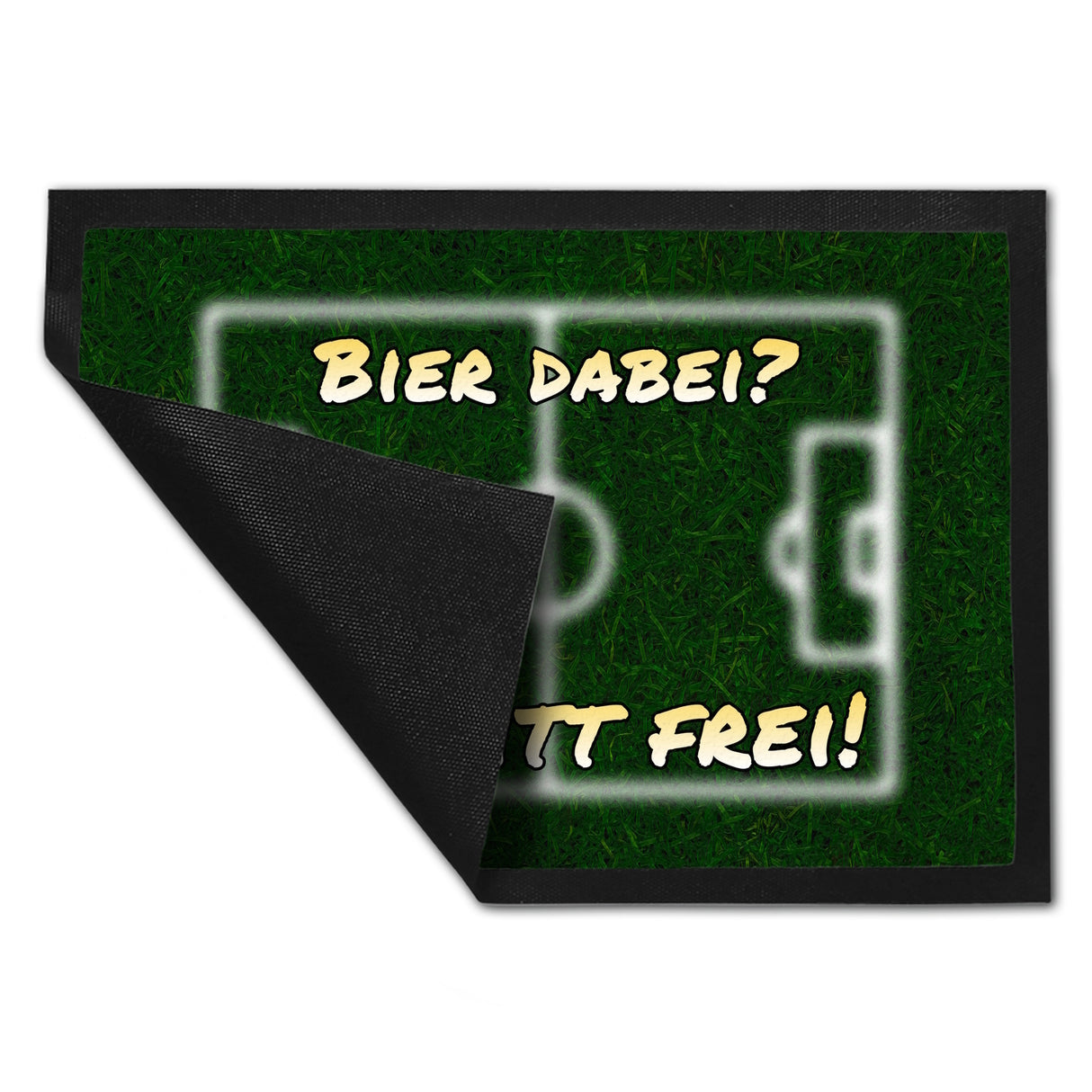 Fußballer Fußmatte in 35x50 cm mit Rasenmotiv und Spruch Bier dabei? Eintritt frei!