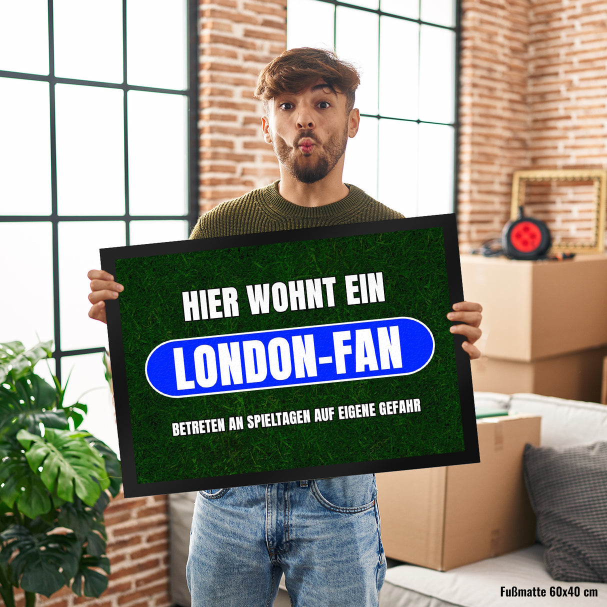 Hier wohnt ein London-Fan Fußmatte in 35x50 cm mit Rasenmotiv