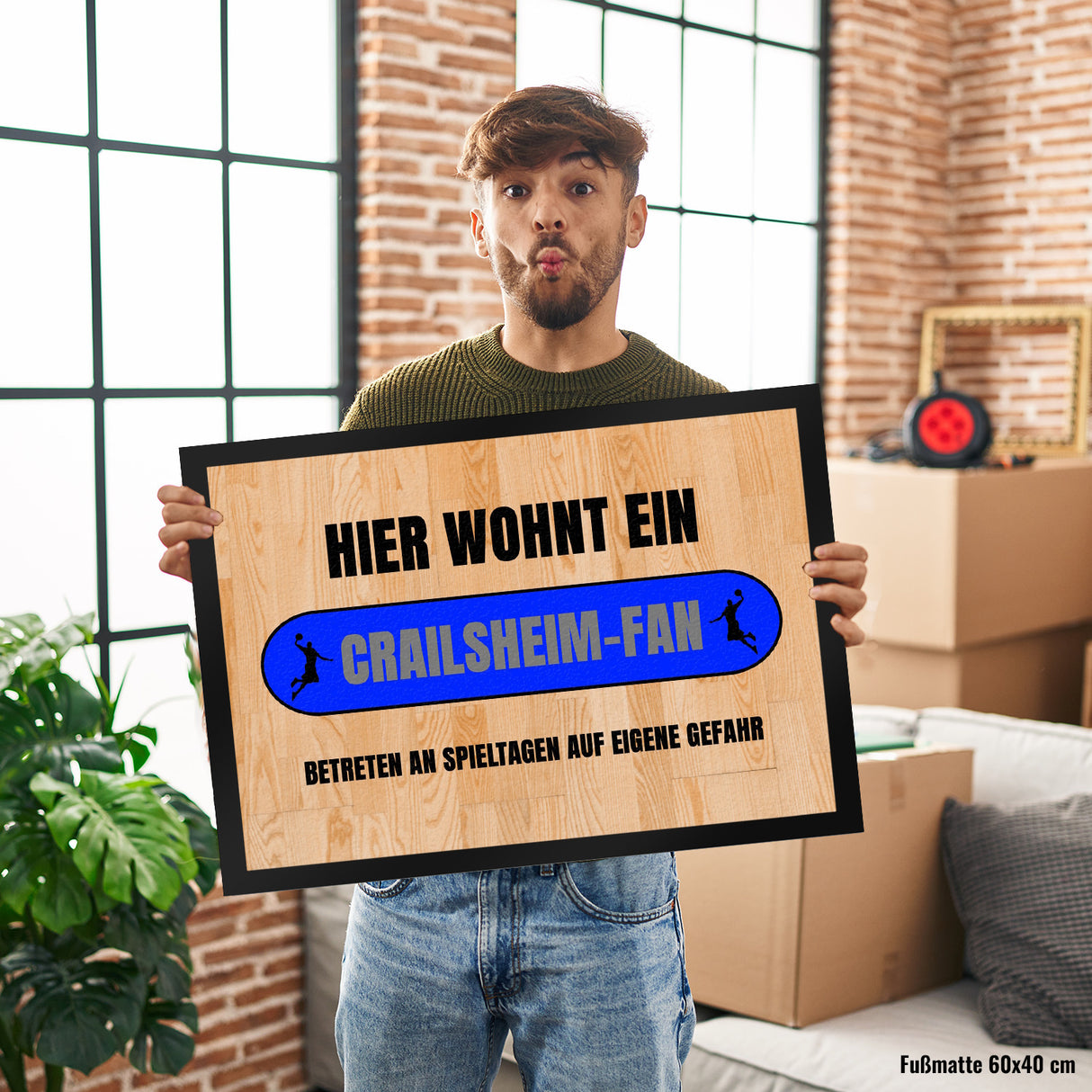 Hier wohnt ein Crailsheim-Fan Fußmatte in 35x50 cm mit Turnhallenboden Motiv