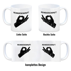 Reingeschaut! Kaffeebecher mit lustigem Streich