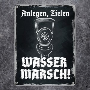 Anlegen Zielen Wasser marsch lustiges Metallschild für die Toilette