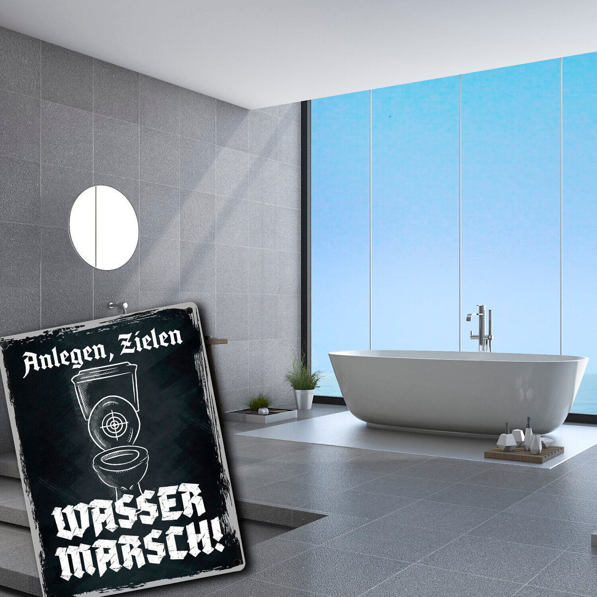 Anlegen Zielen Wasser marsch lustiges Metallschild für die Toilette