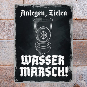 Anlegen Zielen Wasser marsch lustiges Metallschild für die Toilette