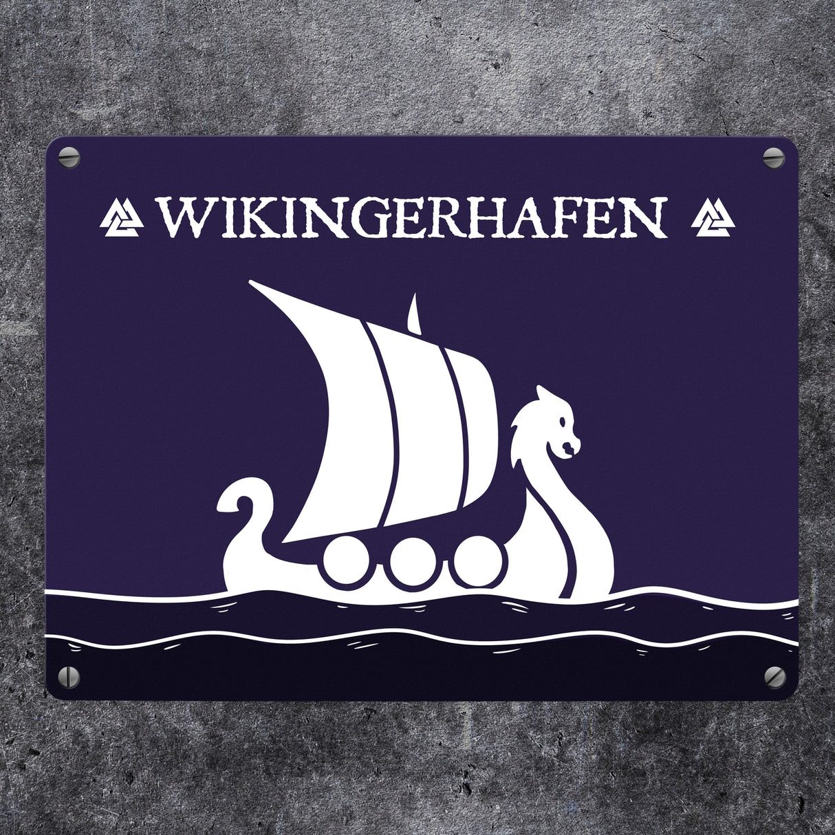 Wikingerhafen Metallschild mit Drachenboot Motiv