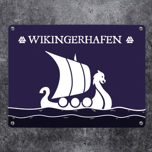 Wikingerhafen Metallschild mit Drachenboot Motiv