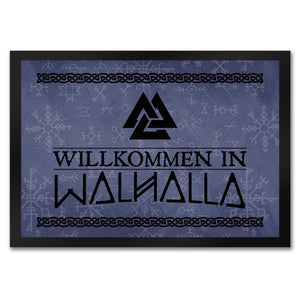 Willkommen in Walhalla Wikinger Fußmatte mit Runen und Knoten Motiven