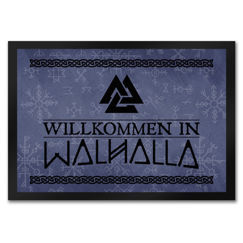Willkommen in Walhalla Wikinger Fußmatte mit Runen und Knoten Motiven