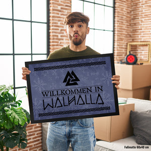 Willkommen in Walhalla Wikinger Fußmatte mit Runen und Knoten Motiven