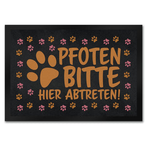 Pfoten bitte hier abtreten Fußmatte mit bunten Fußspuren von Hunden