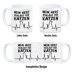 Mein Herz schlägt für Katzen Kaffeebecher mit süßem EKG Motiv