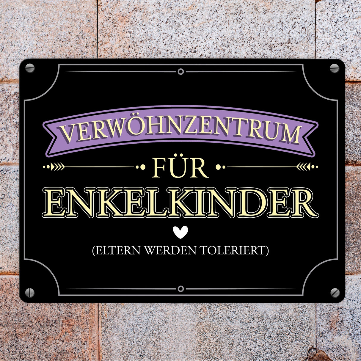 Verwöhnzentrum für Enkelkinder Metallschild mit lustigem Spruch für Großeltern