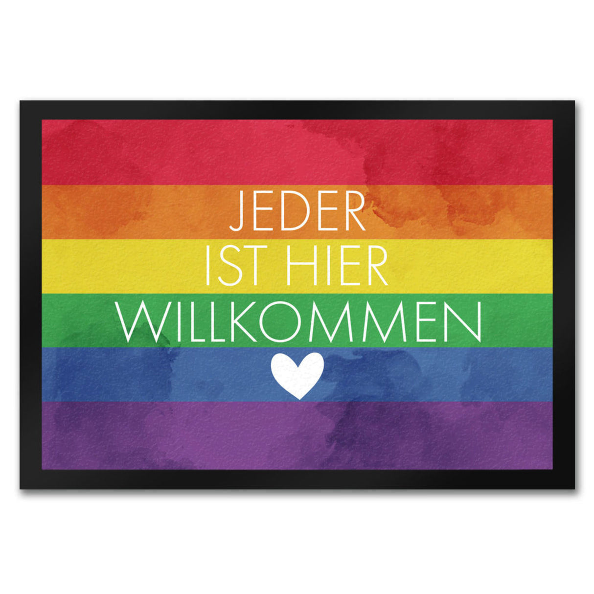 Jeder ist hier willkommen Fußmatte mit Regenbogenfahne