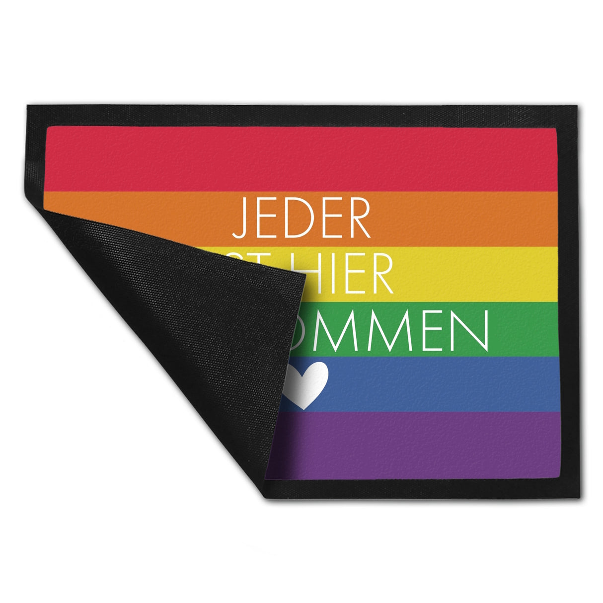 Jeder ist hier willkommen Fußmatte mit Regenbogenfahne