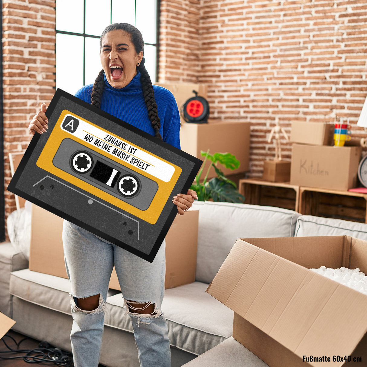 Zuhause ist wo meine Musik spielt Fußmatte im trendigen Kassetten-Look