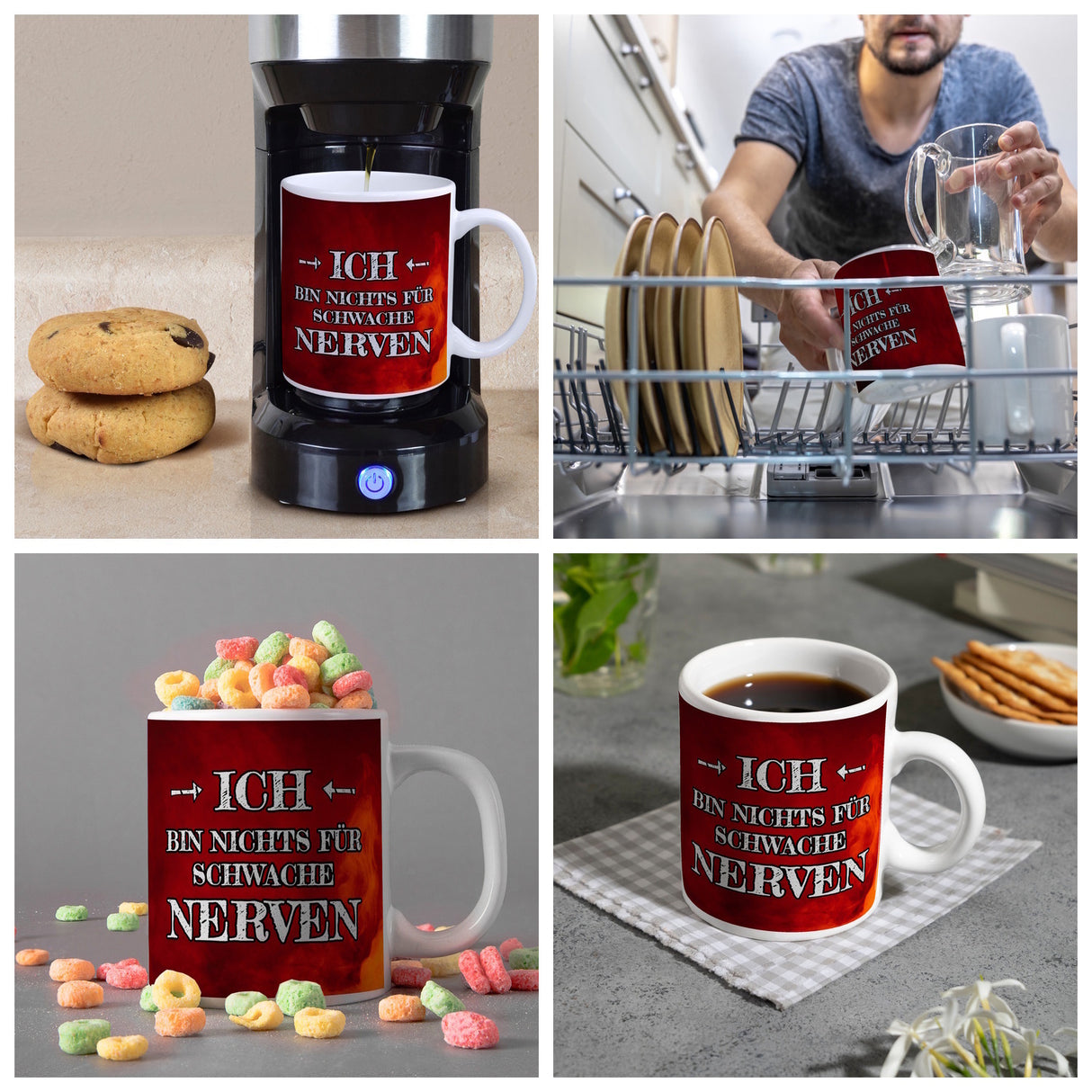 Ich bin nichts für schwache Nerven Kaffeebecher mit Flammenhintergrund
