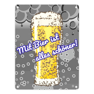 Metallschild in 15x20 cm im Bierdesign mit Spruch: Mit Bier ist alles schöner!