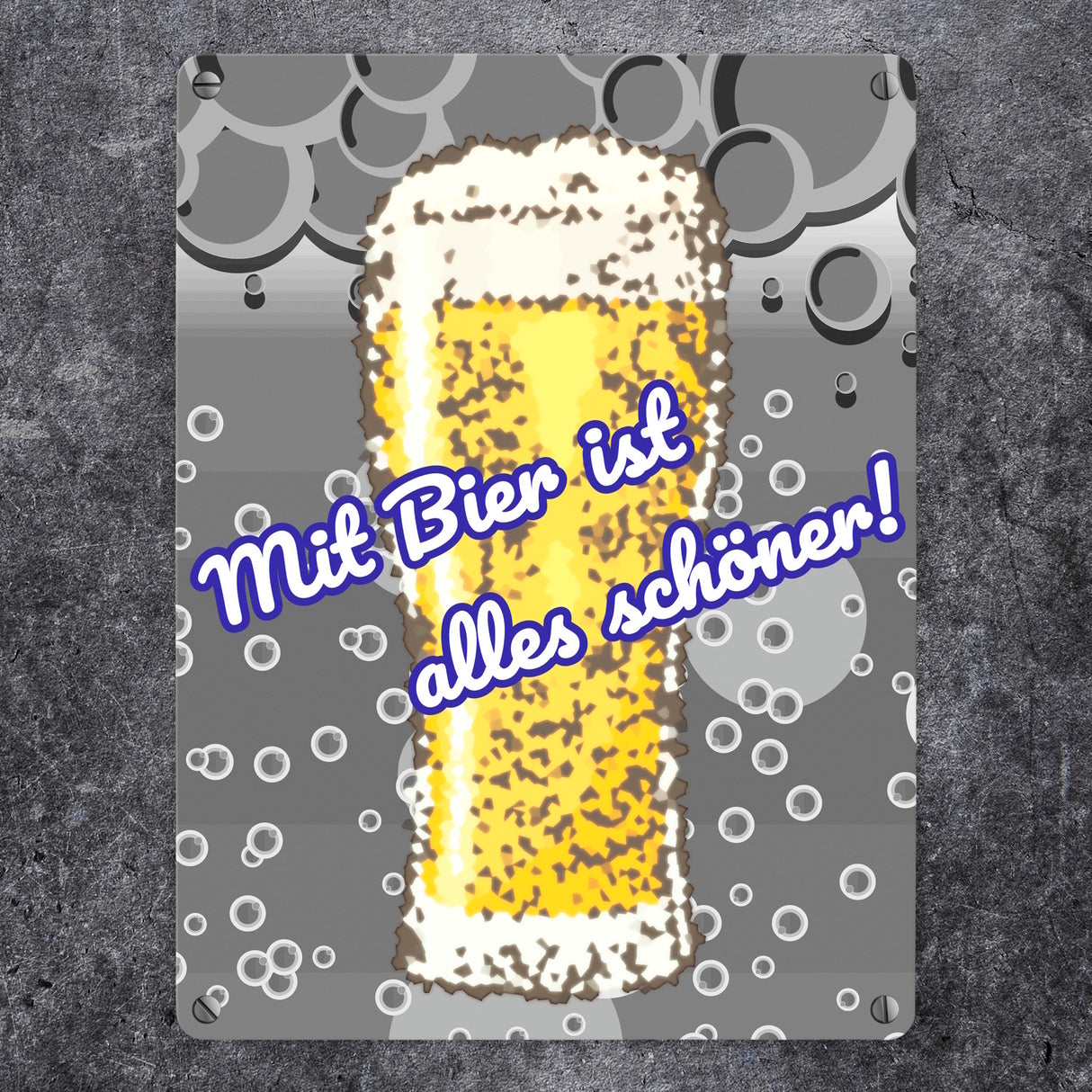 Metallschild in 15x20 cm im Bierdesign mit Spruch: Mit Bier ist alles schöner!