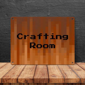 Metallschild in 15x20 cm Pixelmotiv und Spruch: Crafting Room Pixel Art Zockerzimmer